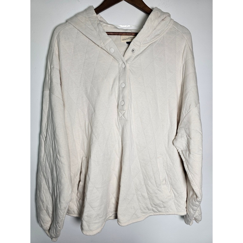 [Cozy] Universal Thread Quilted Hoodie Womens XL Cream Snap Neck Pocket Pullover